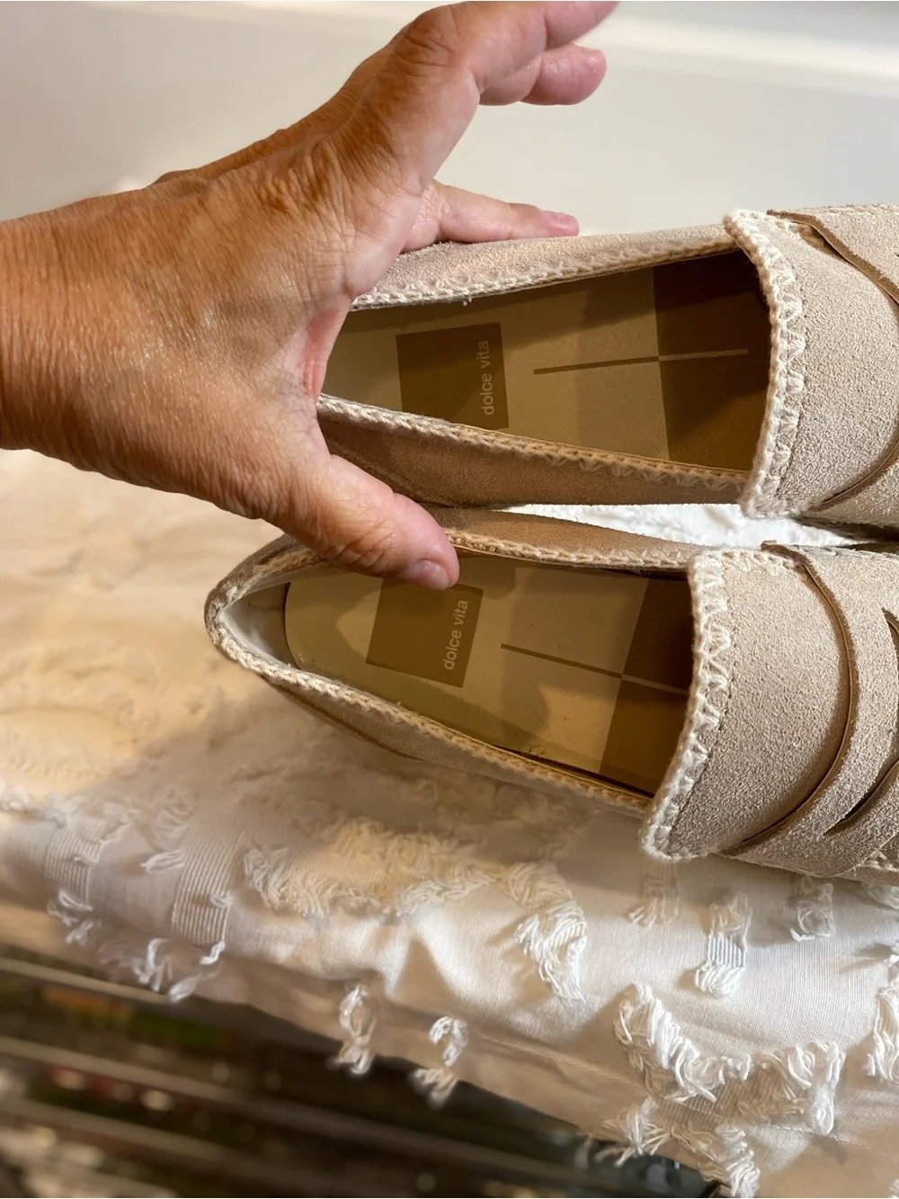 Dolce Vita Beige Suede Platform Loafers